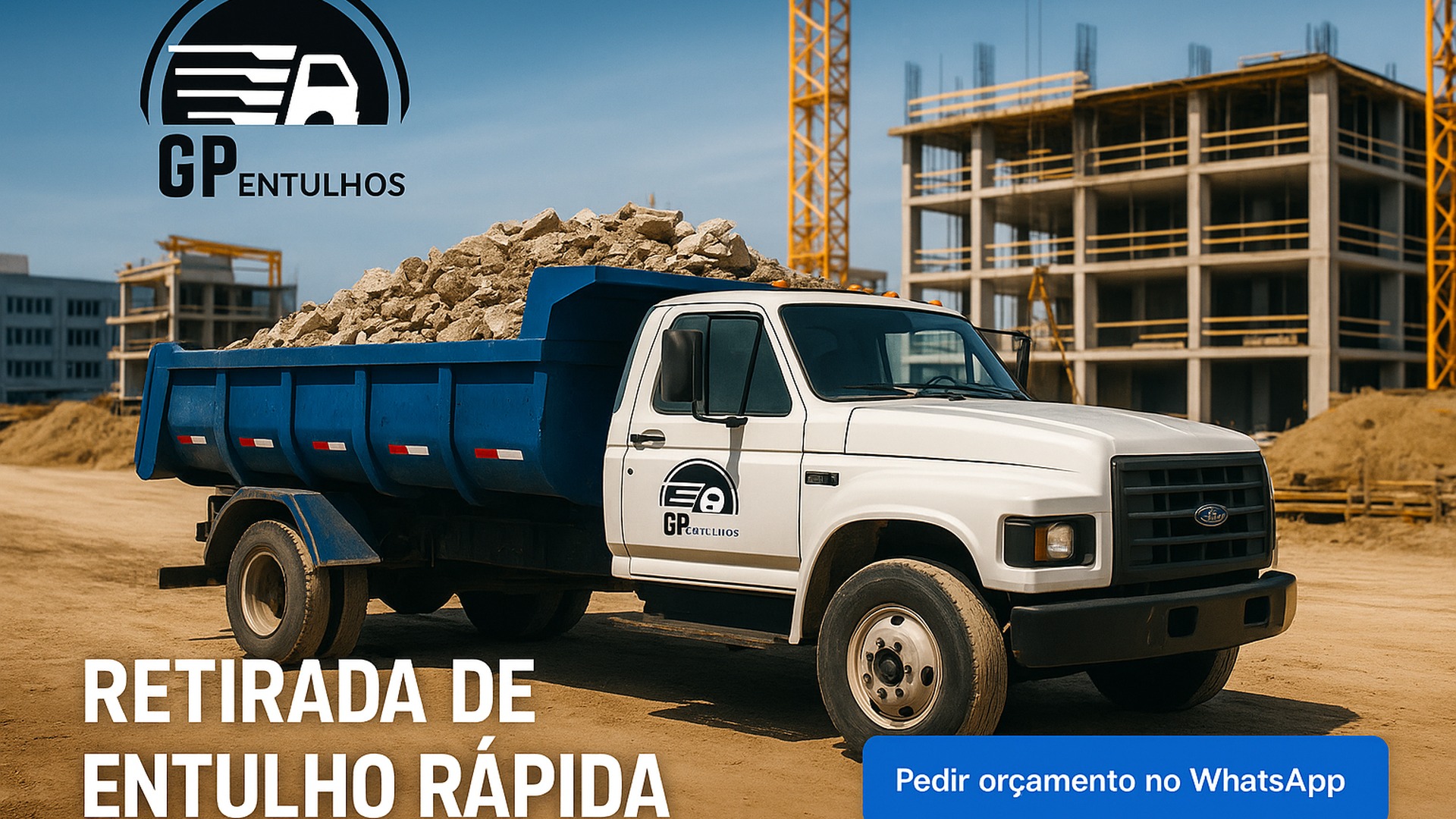 Caminhão da GP Entulhos em obra